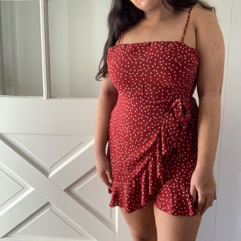 Red & White Polka Dote Caesuara Wine Dress